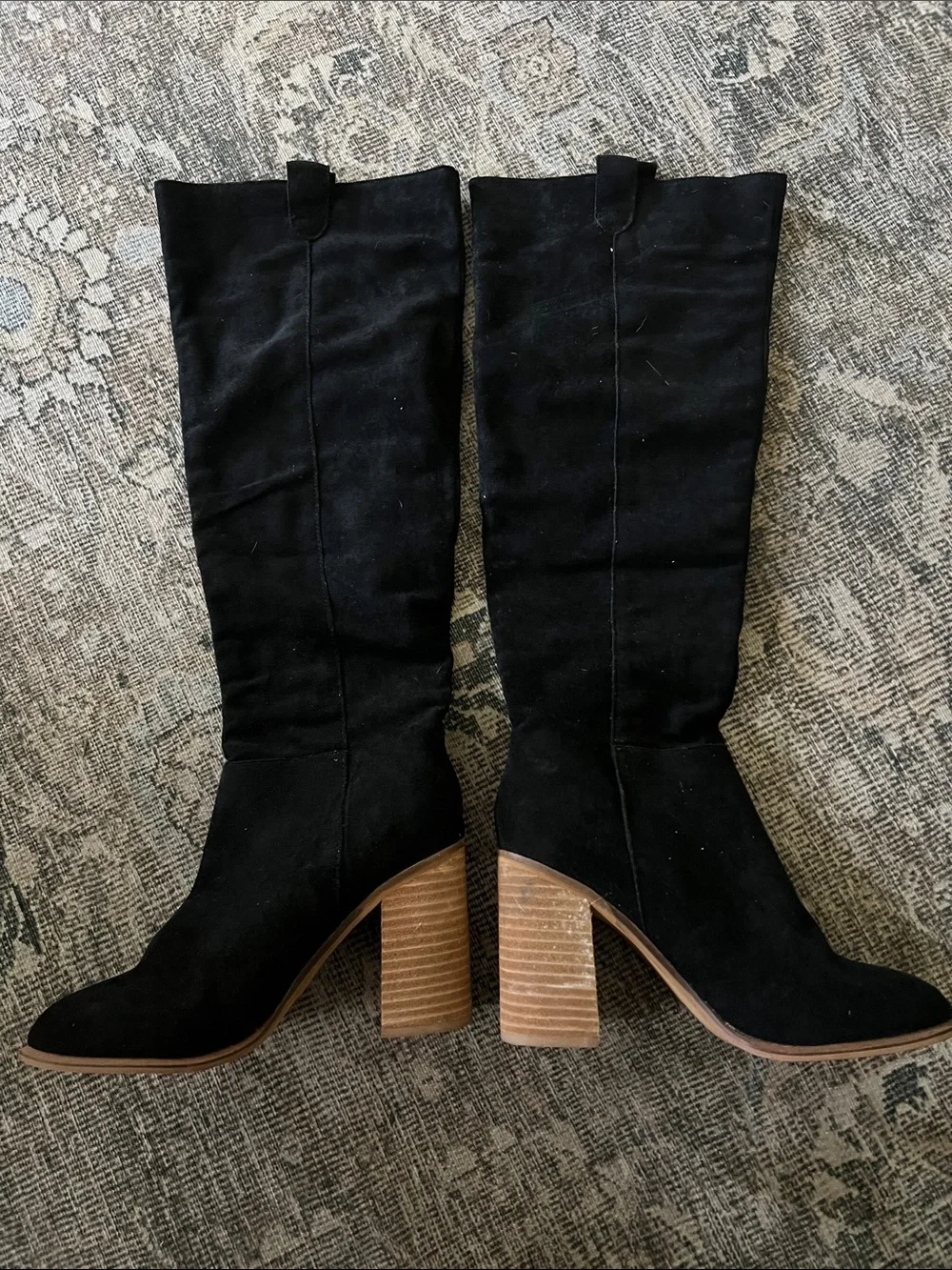 Women's Black Over-the-Knee Suede Heeled Boots